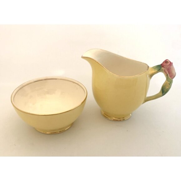 Royal Winton Rosebud Yellow Creamer and Open Sugar Bowl Grimwades Bone China Vtg - Picture 2 of 12